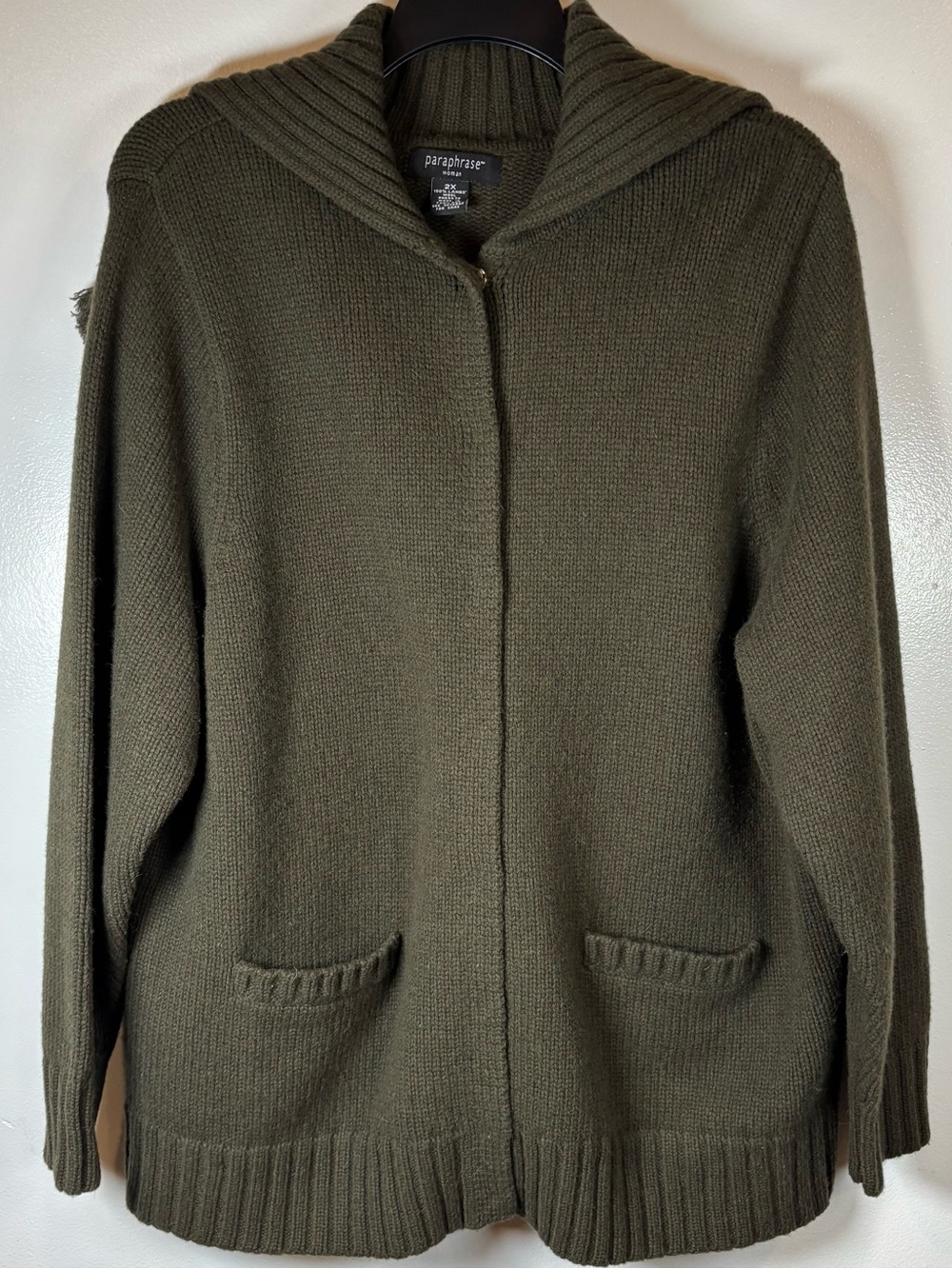 Vtg Paraphrase Cardigan Cabin Sweater Women’s Sz 2X Olive Green 100% Lambs Wool